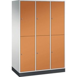 C+P Vestiaire en acier à deux étages INTRO, l x p 1220 x 600 mm, 6 casiers, corps gris clair, portes orange jaune