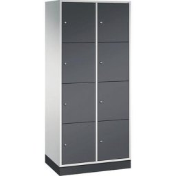 C+P Vestiaire multicases en acier INTRO, casiers hauteur 435 mm, l x p 820 x 500 mm, 8 casiers, corps gris clair, portes gris noir