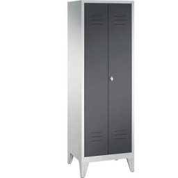 C+P Armoire de rangement sur pieds CLASSIC avec portes fermant l'une contre l'autre, 2 compartiments, largeur compartiments 300 mm, gris clair / gris noir