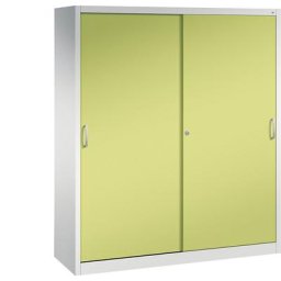 C+P Armoire à portes coulissantes ACURADO, 12 rails, h x l x p 1950 x 1600 x 500 mm, gris clair / vert viridin