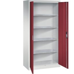 C+P Armoire d'atelier à portes battantes, h x l x p 1950 x 930 x 500 mm, gris clair / rouge rubis