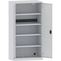 LISTA Armoire de chargement centralisé, 4 tablettes, portes en tôle pleine, rampe électrique au dos, gris