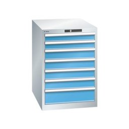 LISTA Armoire à tiroirs en tôle d'acier, h x l 800 x 564 mm, 7 tiroirs, gris clair / bleu clair