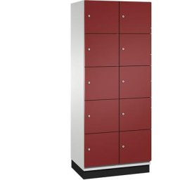 C+P Vestiaire multicases CAMBIO avec portes en tôle d'acier, 10 casiers, largeur 800 mm, corps gris clair / porte rouge rubis