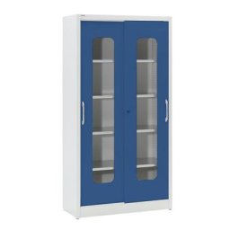 mauser Armoire vitrée à portes coulissantes, avec 4 tablettes, h x l 1950 x 1000 mm, profondeur 500 mm, coloris portes bleu gentiane