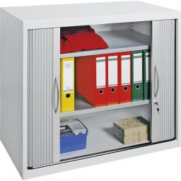 Armoire à rideaux, largeur 1000 mm, 2 tablettes, gris clair / aluminium