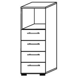 eurokraft pro RENATUS - Armoire et rayonnage combinés, 1 compartiment ouvert / 4 tiroirs, coloris argent, façon hêtre