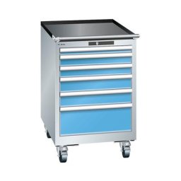 LISTA Armoire à tiroirs mobile, largeur 564 mm, 6 tiroirs, h x p 890 x 725 mm, gris clair / bleu clair