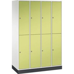 C+P Vestiaire en acier à deux étages INTRO, l x p 1220 x 500 mm, 8 casiers, corps blanc pur, portes vert viridin