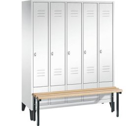 C+P Vestiaire CLASSIC avec banc frontal, 5 compartiments, largeur compartiments 300 mm, blanc trafic