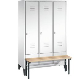 C+P Vestiaire CLASSIC avec banc frontal, 3 compartiments, largeur compartiments 400 mm, blanc trafic