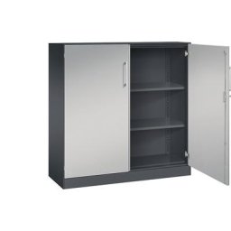 C+P Armoire à portes battantes ASISTO, hauteur 1292 mm, largeur 1200 mm, 2 tablettes, gris noir / aluminium