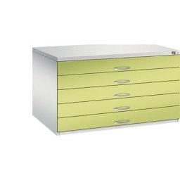 C+P Armoire à plans, format A0, 5 tiroirs, hauteur 760 mm, gris clair / vert viridin