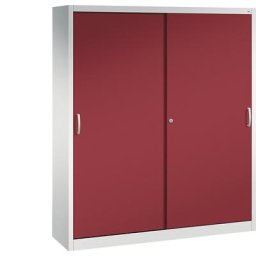 C+P Armoire à portes coulissantes ACURADO, 8 tablettes, h x l x p 1950 x 1600 x 400 mm, gris clair / rouge rubis