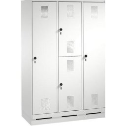 C+P Armoire combinée EVOLO, à un et deux étages, 3 compartiments, 4 portes, largeur compartiments 400 mm, avec socle, gris clair