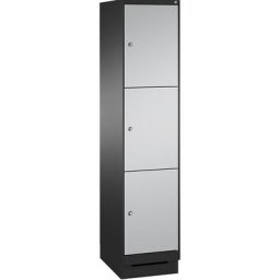 C+P Armoire à casiers sur socle EVOLO, 1 compartiment, 3 casiers, largeur compartiment 400 mm, gris noir / aluminium