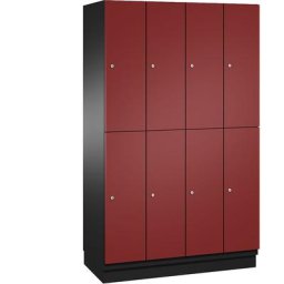 C+P Armoire à casiers CAMBIO avec tringle, 8 casiers, corps gris noir / porte rouge rubis