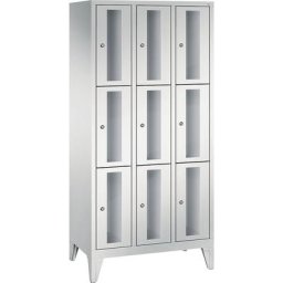 C+P Armoire à casiers CLASSIC, hauteur casiers 510 mm, sur pieds, 9 casiers, largeur 900 mm, porte gris clair