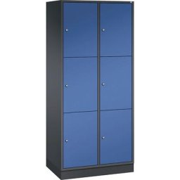 C+P Vestiaire multicases en acier INTRO, casiers hauteur 580 mm, l x p 820 x 500 mm, 6 casiers, corps gris noir, portes bleu gentiane