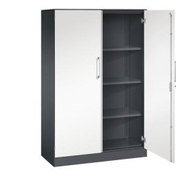 C+P Armoire à portes battantes ASISTO, hauteur 1617 mm, largeur 1000 mm, 3 tablettes, gris noir / blanc trafic