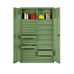 C+P Armoire d'atelier en tôle d'acier, 2 tablettes, 24 tiroirs, h x l x p 1950 x 930 x 500 mm, vert réséda