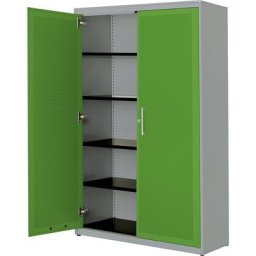 mauser Armoire à portes battantes, à effet acoustique, h x l x p 1956 x 1200 x 432 mm, 4 tablettes, aluminium / vert jaune