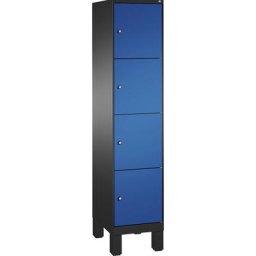 C+P Armoire à casiers sur pieds EVOLO, 1 compartiment, 4 casiers, largeur compartiment 400 mm, gris noir / bleu gentiane