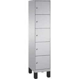 C+P Armoire à casiers sur pieds EVOLO, 1 compartiment, 5 casiers, largeur compartiment 400 mm, aluminium / aluminium