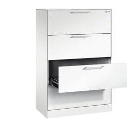 C+P Armoire à fiches ASISTO, hauteur 1292 mm, 4 tiroirs, format A4 horizontal, blanc trafic / blanc trafic