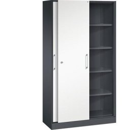 C+P Armoire à portes coulissantes ASISTO, hauteur 1980 mm, largeur 1000 mm, gris noir / blanc trafic