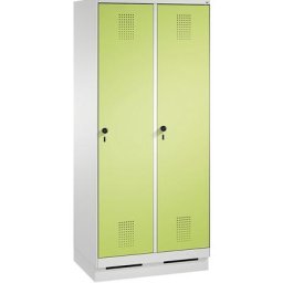 C+P Armoire de rangement sur socle EVOLO, 2 compartiments, largeur compartiments 400 mm, avec 8 tablettes, gris clair / vert