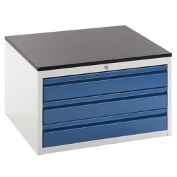 RAU Armoire à tiroirs sur glissières télescopiques, hauteur 460 mm, 3 tiroirs de 120 mm, gris clair / bleu gentiane, largeur 770 mm