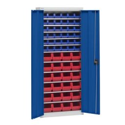 eurokraft pro Armoire d'atelier avec bacs de stockage, hauteur 1575 mm, 11 tablettes, gris clair / bleu gentiane