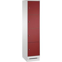 C+P Armoire à casiers sur socle EVOLO, 1 compartiment, 4 casiers, largeur compartiment 400 mm, gris clair / rouge rubis