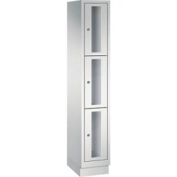 C+P Armoire à casiers CLASSIC, hauteur casiers 510 mm, sur socle, 3 casiers, largeur 320 mm, porte gris clair