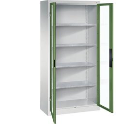 C+P Armoire vitrée à portes battantes, h x l x p 1950 x 930 x 400 mm, 4 tablettes, gris clair / vert réséda