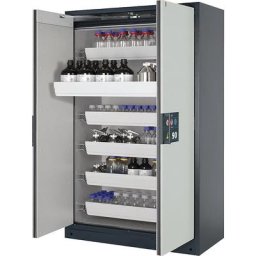 asecos Armoire pour produits dangereux ignifuge 90 minutes, semi-automatique, avec 6 tiroirs, coloris portes gris