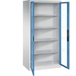 C+P Armoire vitrée à portes battantes, h x l x p 1950 x 930 x 600 mm, 4 tablettes, gris clair / bleu clair