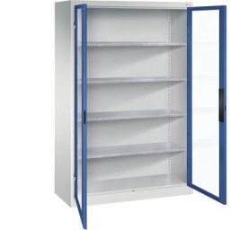 C+P Armoire vitrée à portes battantes, h x l x p 1950 x 1200 x 500 mm, 4 tablettes, gris clair / bleu gentiane