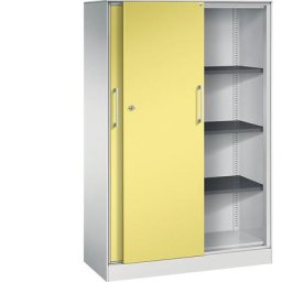 C+P Armoire à portes coulissantes ASISTO, hauteur 1617 mm, largeur 1000 mm, gris clair / jaune soufre