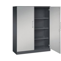 C+P Armoire à portes battantes ASISTO, hauteur 1617 mm, largeur 1200 mm, 3 tablettes, gris noir / aluminium