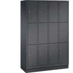 C+P Armoire à casiers sur socle CLASSIC, 4 compartiments, 3 casiers chacun, largeur compartiments 300 mm, gris noir