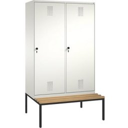 C+P Penderie EVOLO avec banc, porte au-dessus de 2 compartiments, 4 compartiments, 2 portes, largeur compartiments 300 mm, blanc pur / blanc pur