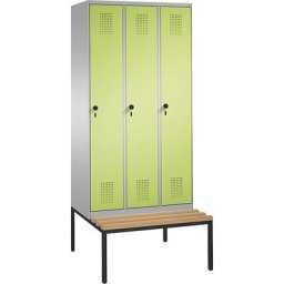 C+P Penderie EVOLO avec banc, 3 compartiments, largeur compartiments 300 mm, aluminium / vert
