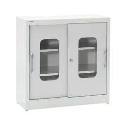 mauser Armoire vitrée à portes coulissantes, avec 2 tablettes, h x l 1000 x 1000 mm, profondeur 500 mm, coloris portes gris clair