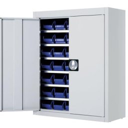 mauser Armoire à bacs, h x l x p 820 x 680 x 280 mm, avec bacs à bec, unicolore, gris, 42 bacs