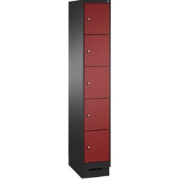 C+P Armoire à casiers sur socle EVOLO, 1 compartiment, 5 casiers, largeur compartiment 300 mm, gris noir / rouge rubis