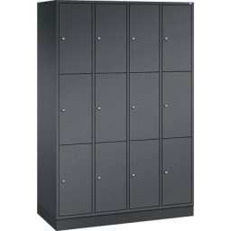 C+P Vestiaire multicases en acier INTRO, casiers hauteur 580 mm, l x p 1220 x 500 mm, 12 casiers, corps gris noir, portes gris noir