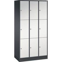 C+P Vestiaire multicases en acier INTRO, casiers hauteur 580 mm, l x p 920 x 500 mm, 9 casiers, corps gris noir, portes gris clair