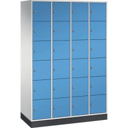 C+P Vestiaire multicases en acier INTRO, casiers hauteur 285 mm, l x p 1220 x 500 mm, 24 casiers, corps gris clair, portes bleu clair